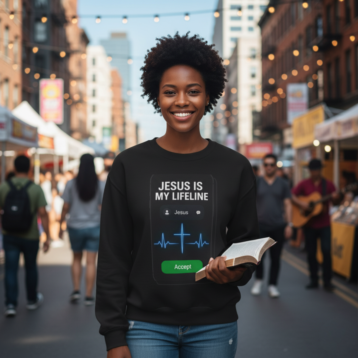 “Jesus Is My Lifeline” Crewneck Religious Sweatshirt – Cozy Comfort with a Powerful Message