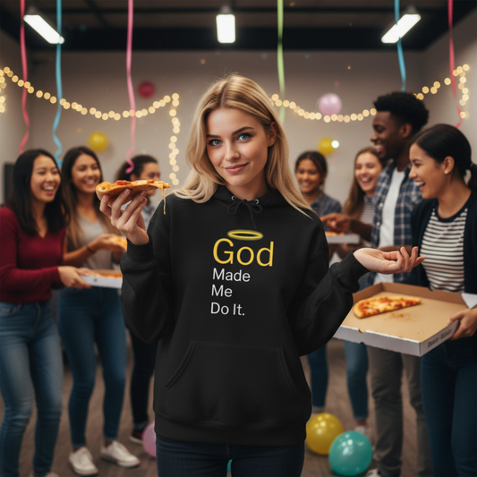 “God Made Me Do It” Religious Hoodie – Unisex Pullover with Bold Faith Humor
