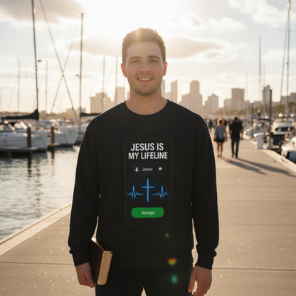 “Jesus Is My Lifeline” Crewneck Religious Sweatshirt – Cozy Comfort with a Powerful Message