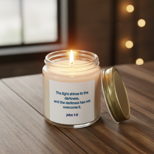 "Light in the Darkenss, John 1:5", Christian Scented Candle, Coconut Apricot Wax (4oz, 9oz)