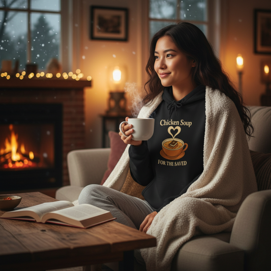 "Chicken Soup for the Saved" Hoodie - Unisex Heavy Blend Christian Hoodie for Relaxation & Faith