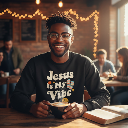 “Jesus Is My Vibe” Crewneck Sweatshirt – Trendy and Cozy Religious Apparel