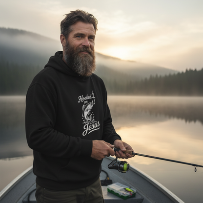 “Hooked on Jesus” Religious Hoodie – Unisex Pullover for Faith and Fun