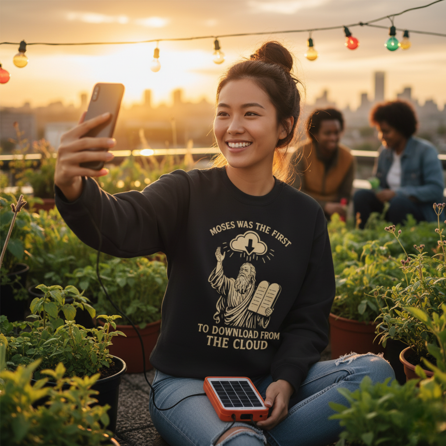 “Moses Was the 1st to Download from the Cloud” Crewneck Sweatshirt – Cozy Christian Tech Humor