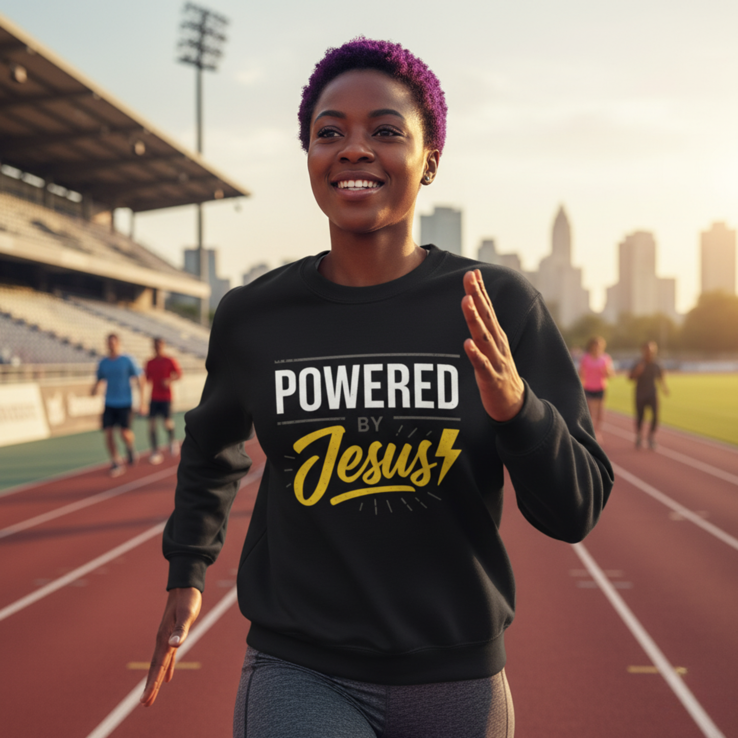 “Powered By Jesus” Crewneck Religious Sweatshirt – Faith and Strength Combined
