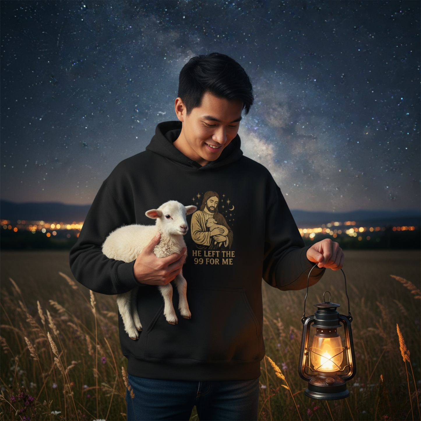 “He Left the 99 for Me” Religious Hoodie – Unisex Pullover Celebrating God’s Care