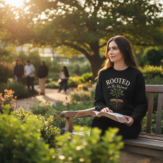 “Rooted In The Word” Crewneck Religious Sweatshirt – Scripture-Inspired Faith Wear