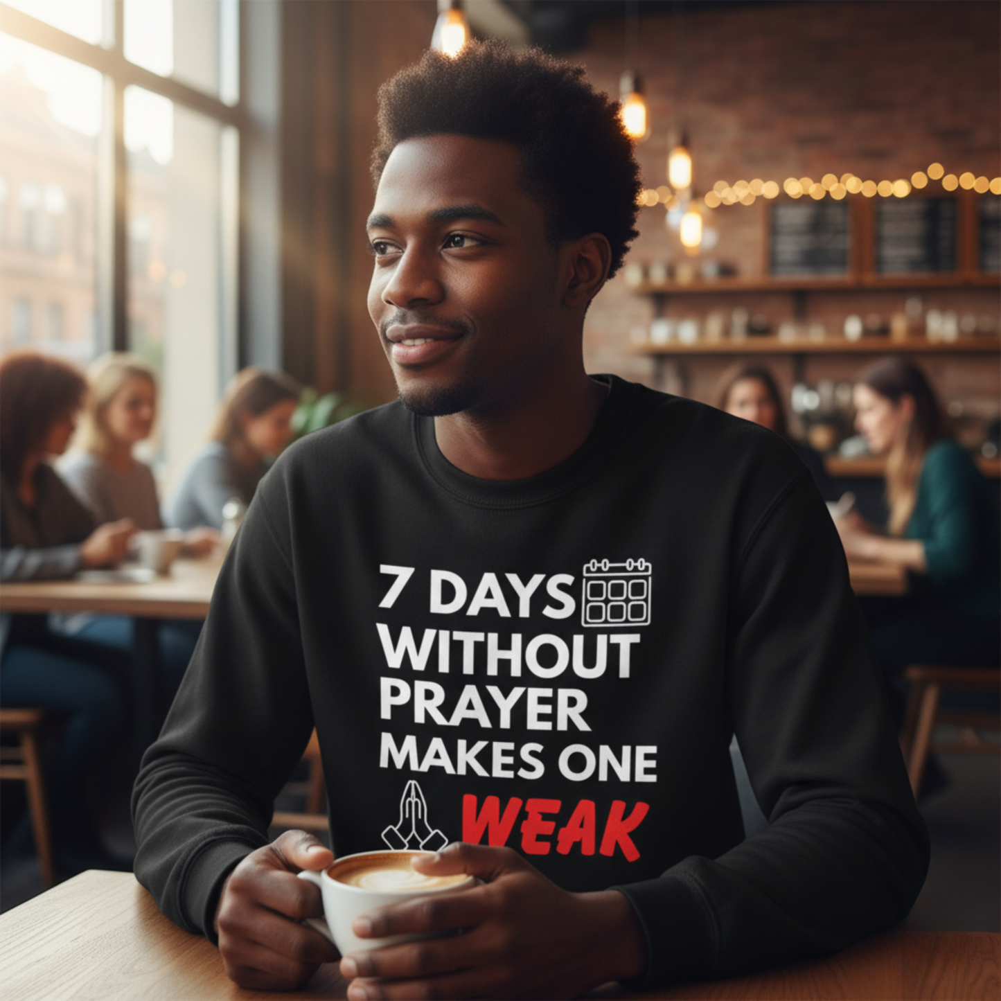 “7 Days Without Prayer Makes One Weak” Religious Pun Crewneck Sweatshirt – Faith & Humor Combined
