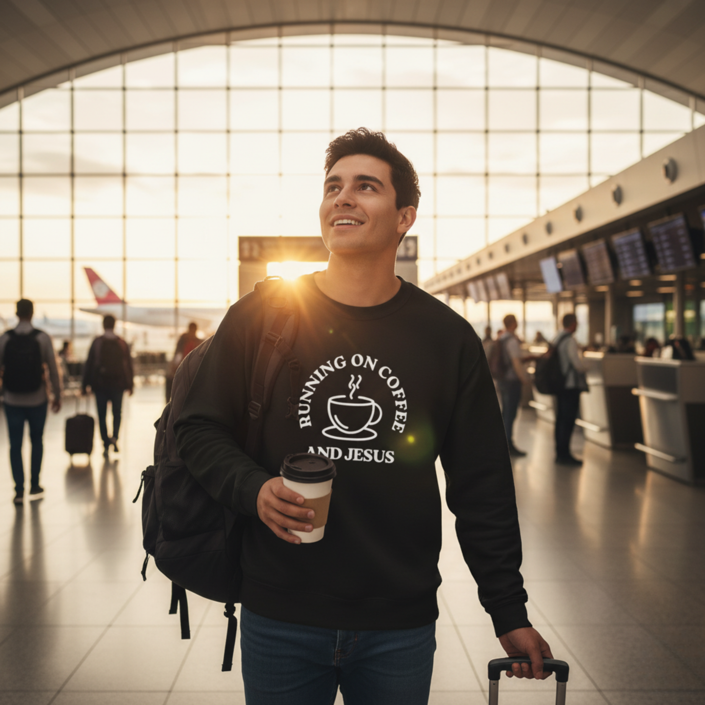 “Running on Coffee and Jesus” Crewneck Religious Sweatshirt – Cozy Faith & Fuel Design