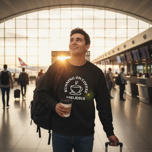 “Running on Coffee and Jesus” Crewneck Religious Sweatshirt – Cozy Faith & Fuel Design
