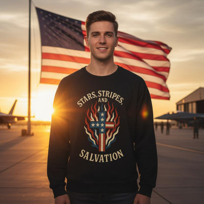 “Stars, Stripes, and Salvation” Crewneck Sweatshirt – Patriotic Christian Apparel