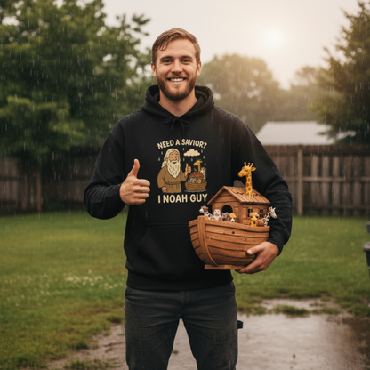"Need a Savior? I Noah Guy." Hoodie - Unisex Heavy Blend Christian Hoodie for Relaxation & Faith