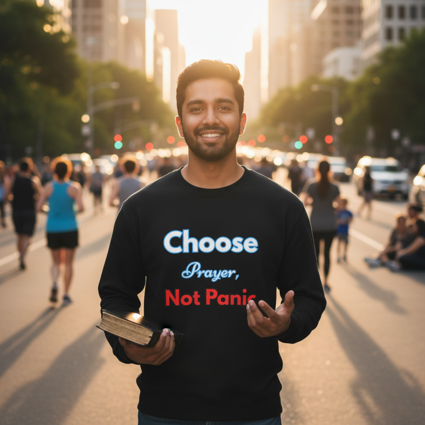 “Choose Prayer, Not Panic” Religious Crewneck Sweatshirt – Faith-Inspired Cold Weather Comfort