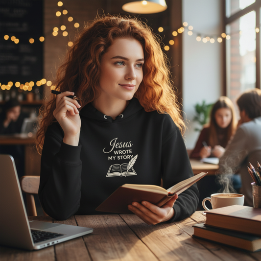 “Jesus Wrote My Story” Religious Hoodie – Unisex Pullover for Faith and Inspiration