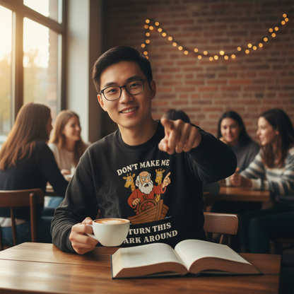 “Don’t Make Me Turn This Ark Around” Religious Crewneck Sweatshirt – Faith-Based Humor and Comfort