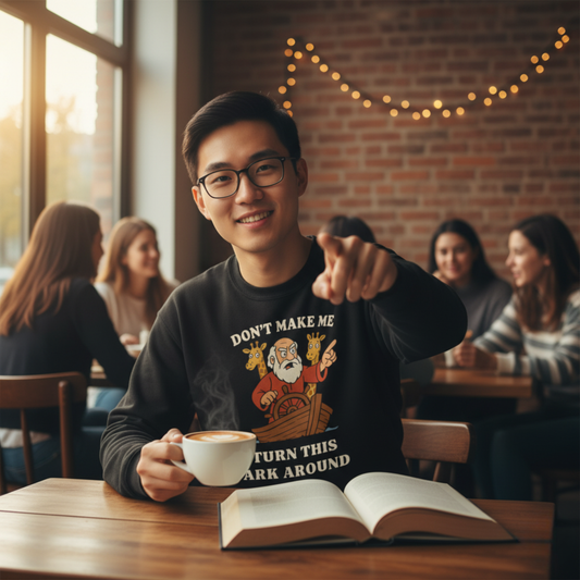 “Don’t Make Me Turn This Ark Around” Religious Crewneck Sweatshirt – Faith-Based Humor and Comfort
