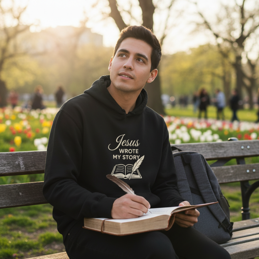 “Jesus Wrote My Story” Religious Hoodie – Unisex Pullover for Faith and Inspiration