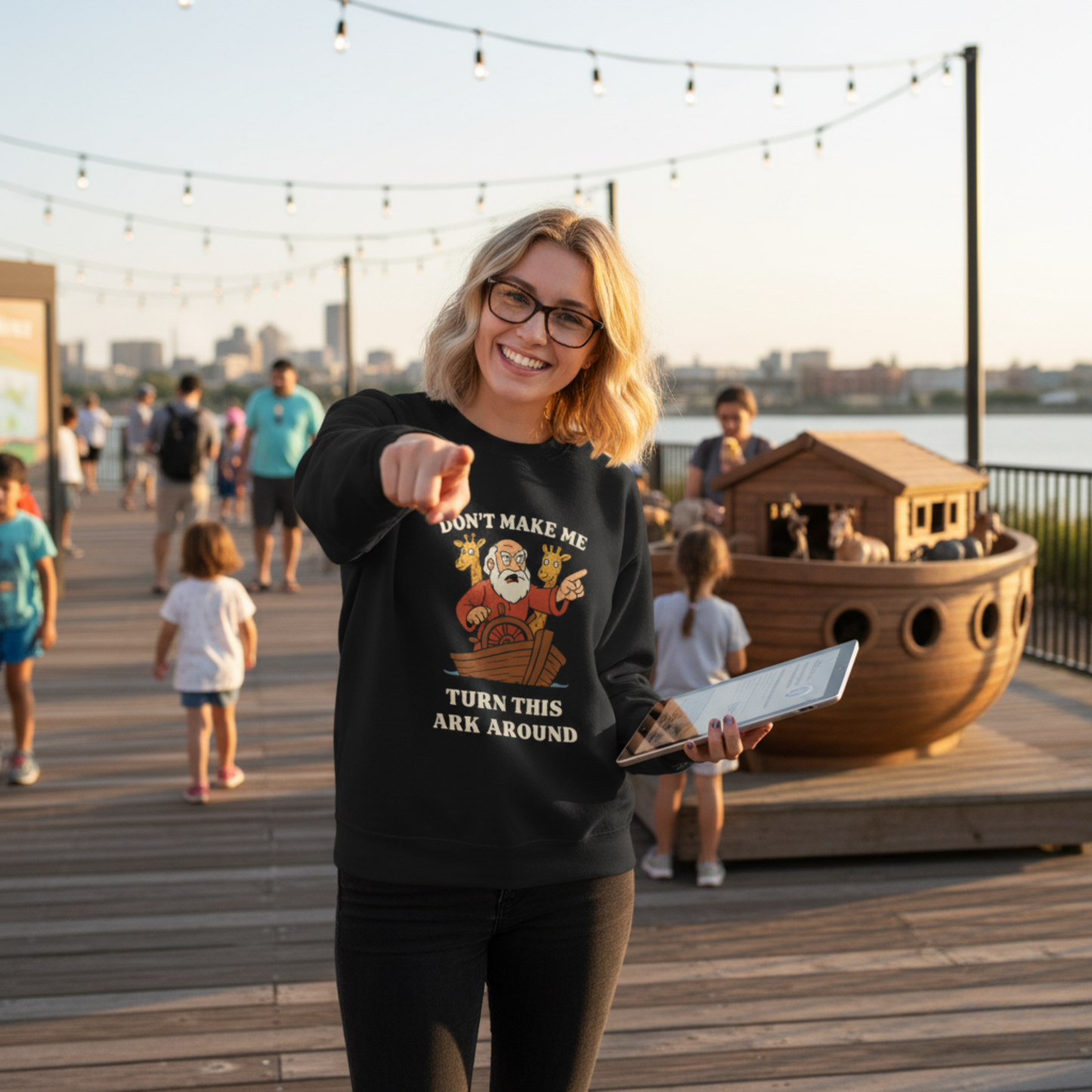 “Don’t Make Me Turn This Ark Around” Religious Crewneck Sweatshirt – Faith-Based Humor and Comfort