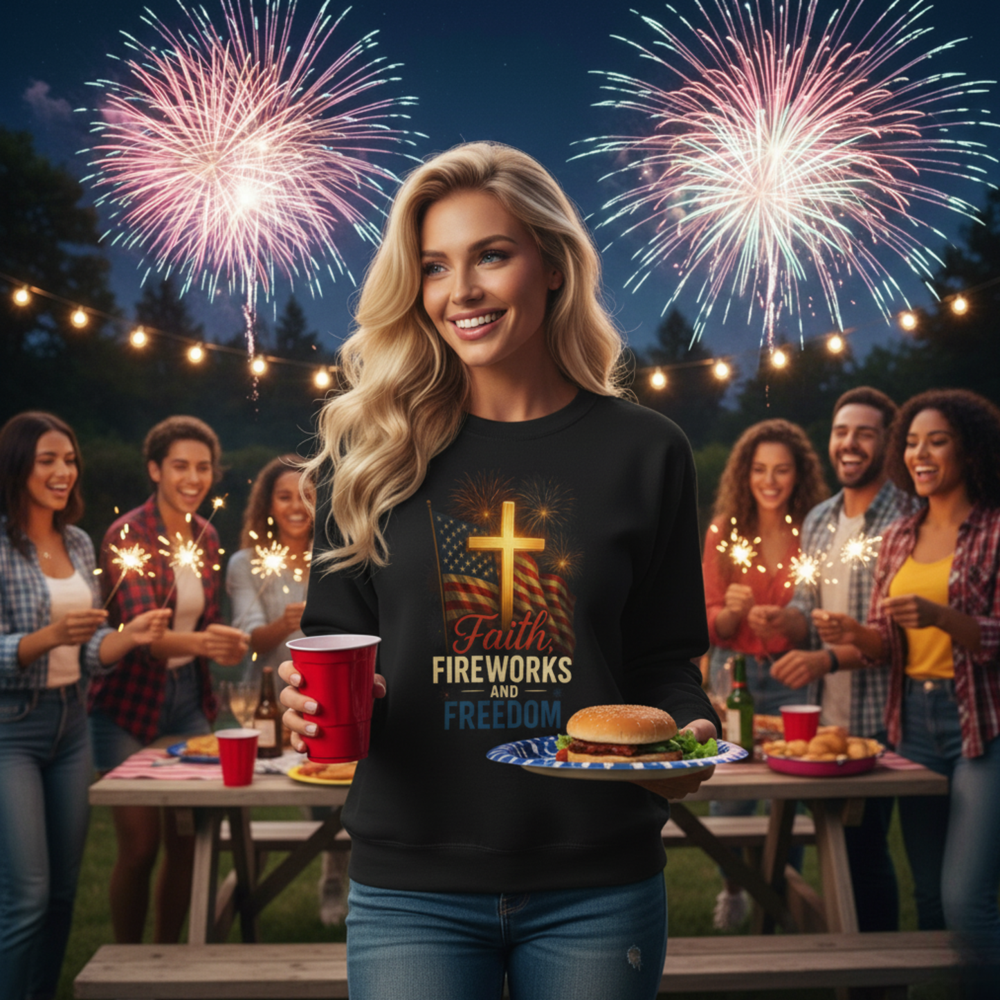 "Faith, Fireworks, and Freedom" - Christian Sweatshirt
