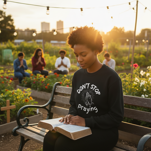 “Don’t Stop Praying” Crewneck Religious Sweatshirt – Cozy Reminder of Faith