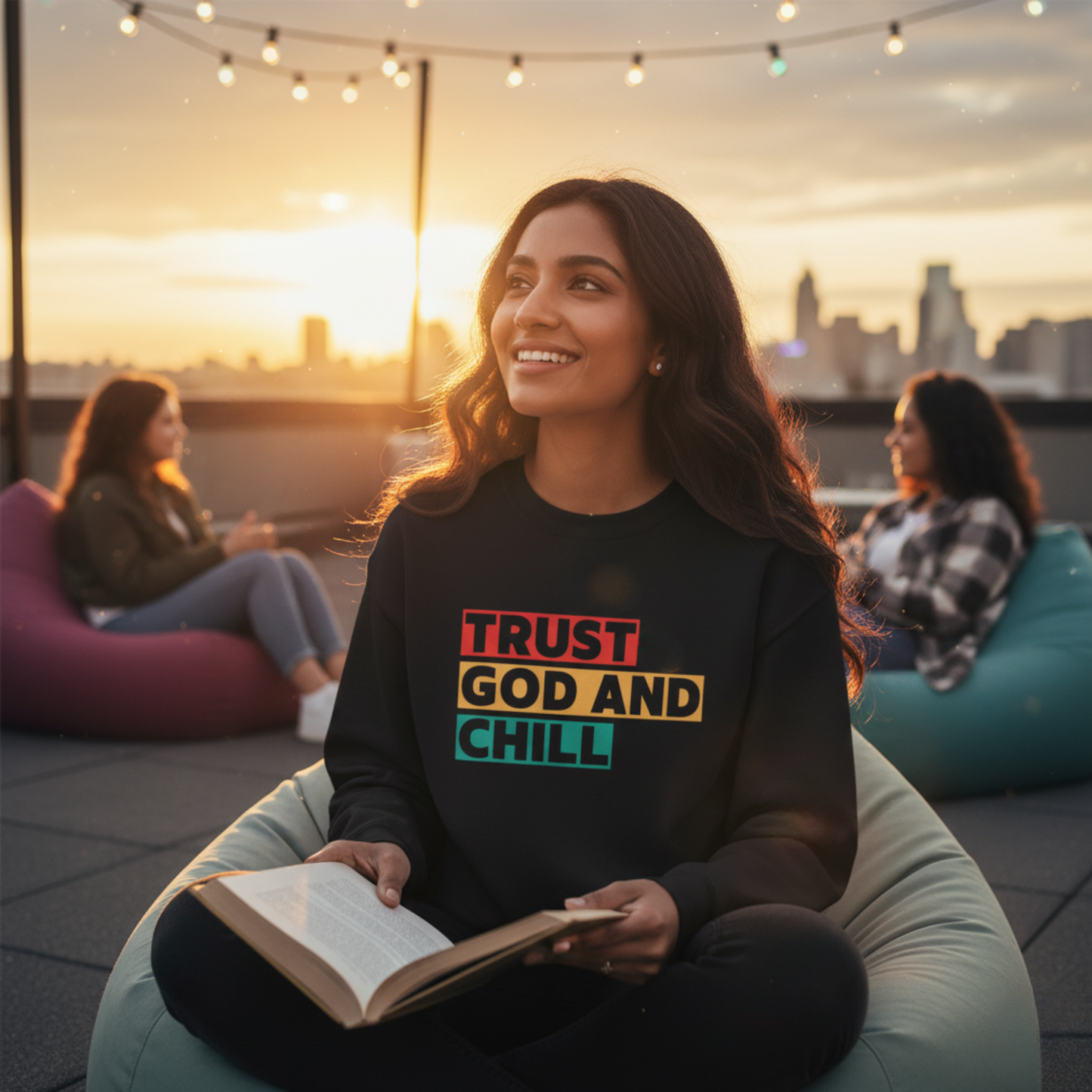 “Trust God and Chill” Crewneck Religious Sweatshirt – Faith-Filled Comfort for Every Season