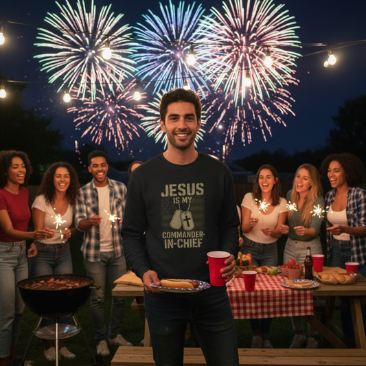 “Jesus Is My Commander-in-Chief” Crewneck Christian Sweatshirt – Faith and Freedom United