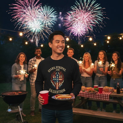 “Stars, Stripes, and Salvation” Crewneck Sweatshirt – Patriotic Christian Apparel