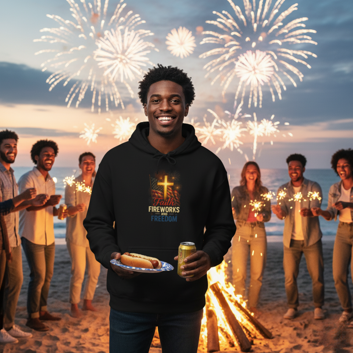 “Faith, Fireworks, and Freedom” Christian Hoodie – Unisex Pullover for Summer & Beyond