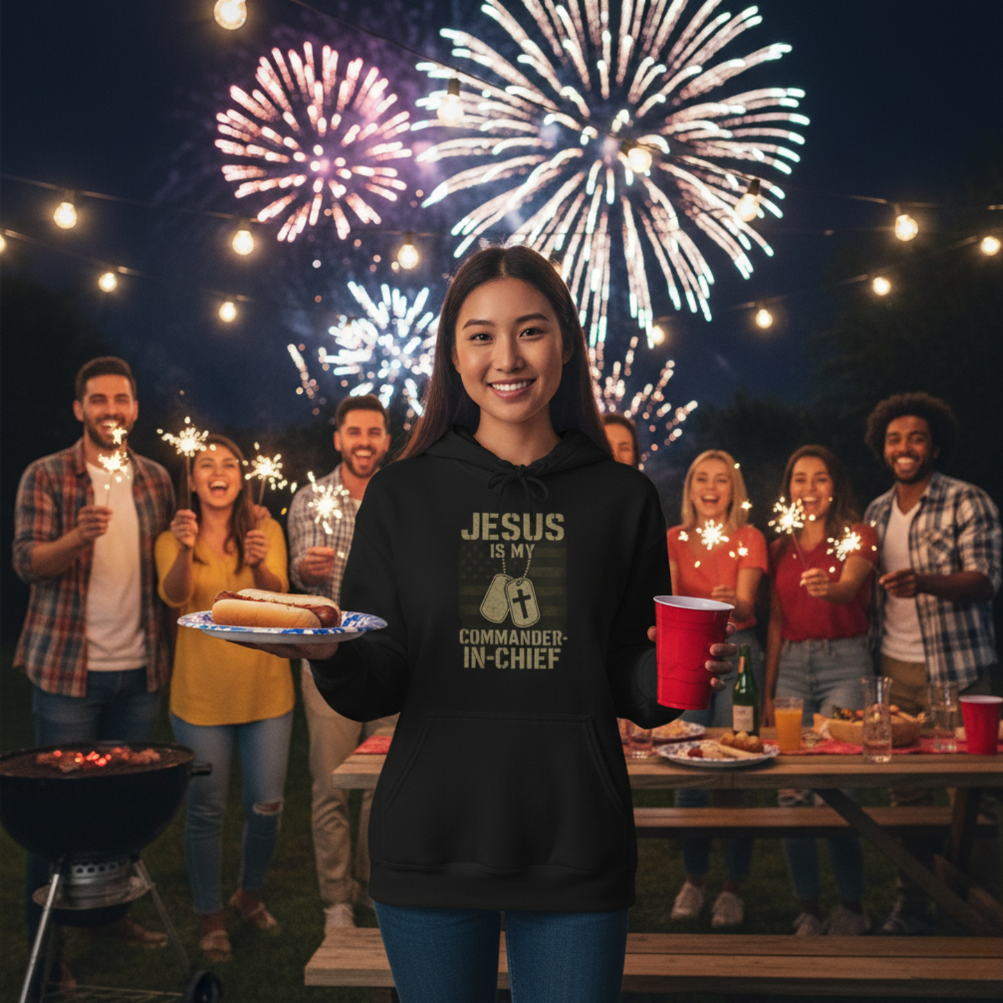 “Jesus Is My Commander-in-Chief” Christian Hoodie – Unisex Pullover for Warriors of Faith