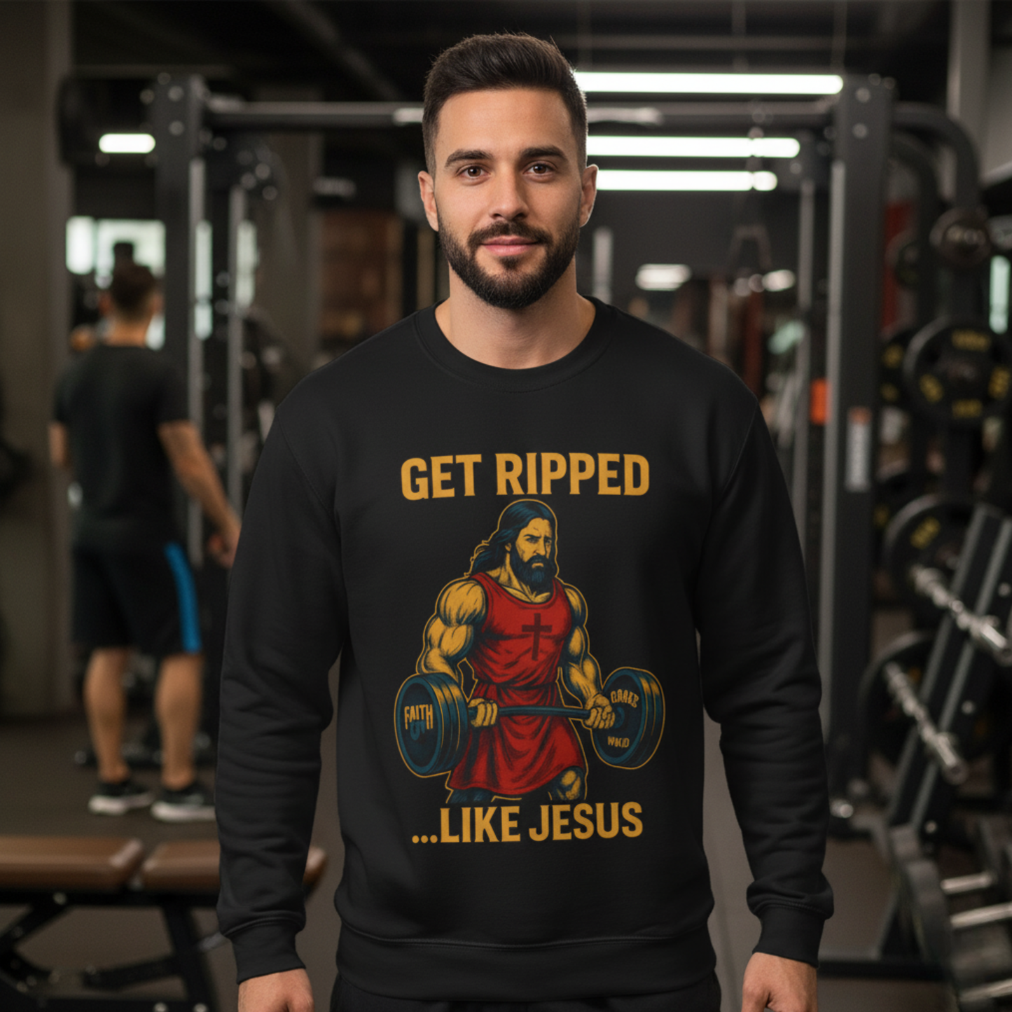“Get Ripped Like Jesus” Religious Crewneck Sweatshirt – Strength in Faith and Fitness