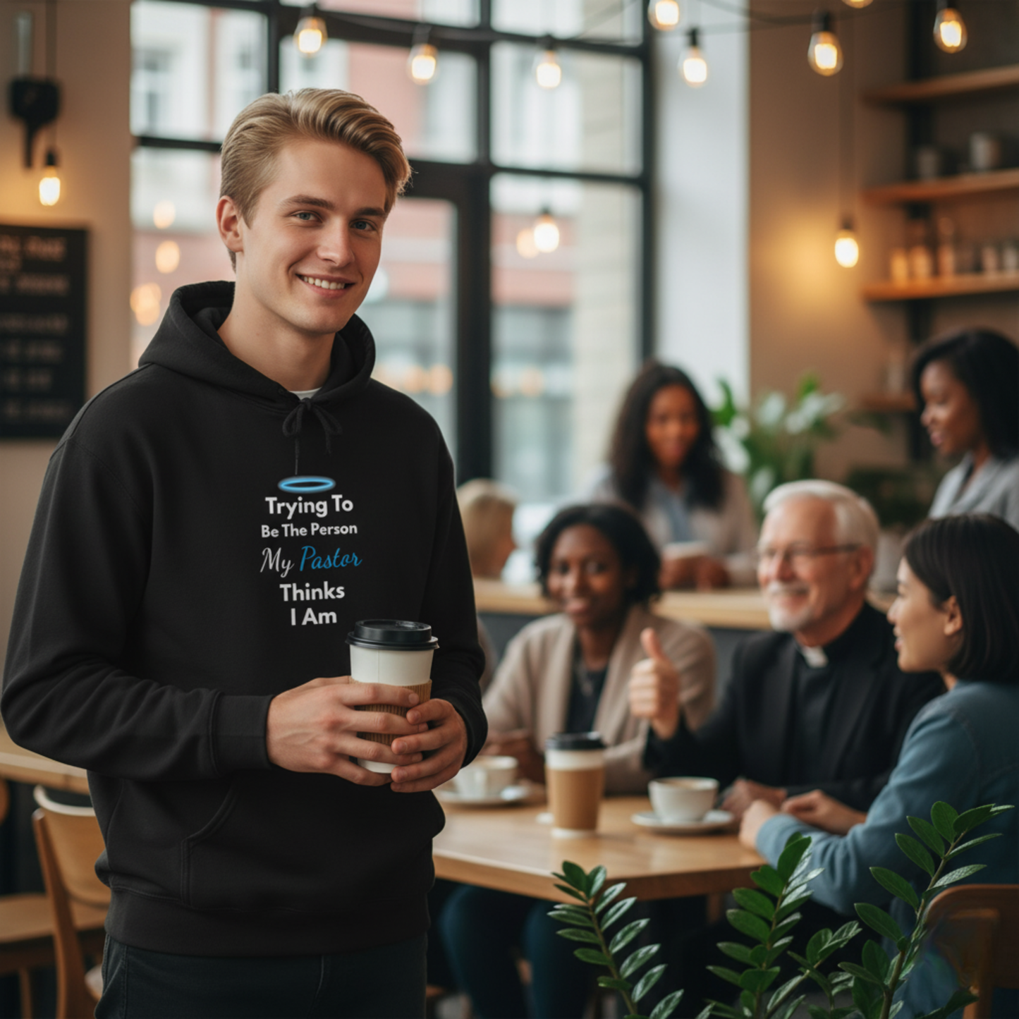 “Trying to Be the Person My Pastor Thinks I Am” Hoodie – Unisex Religious Pullover with Humor