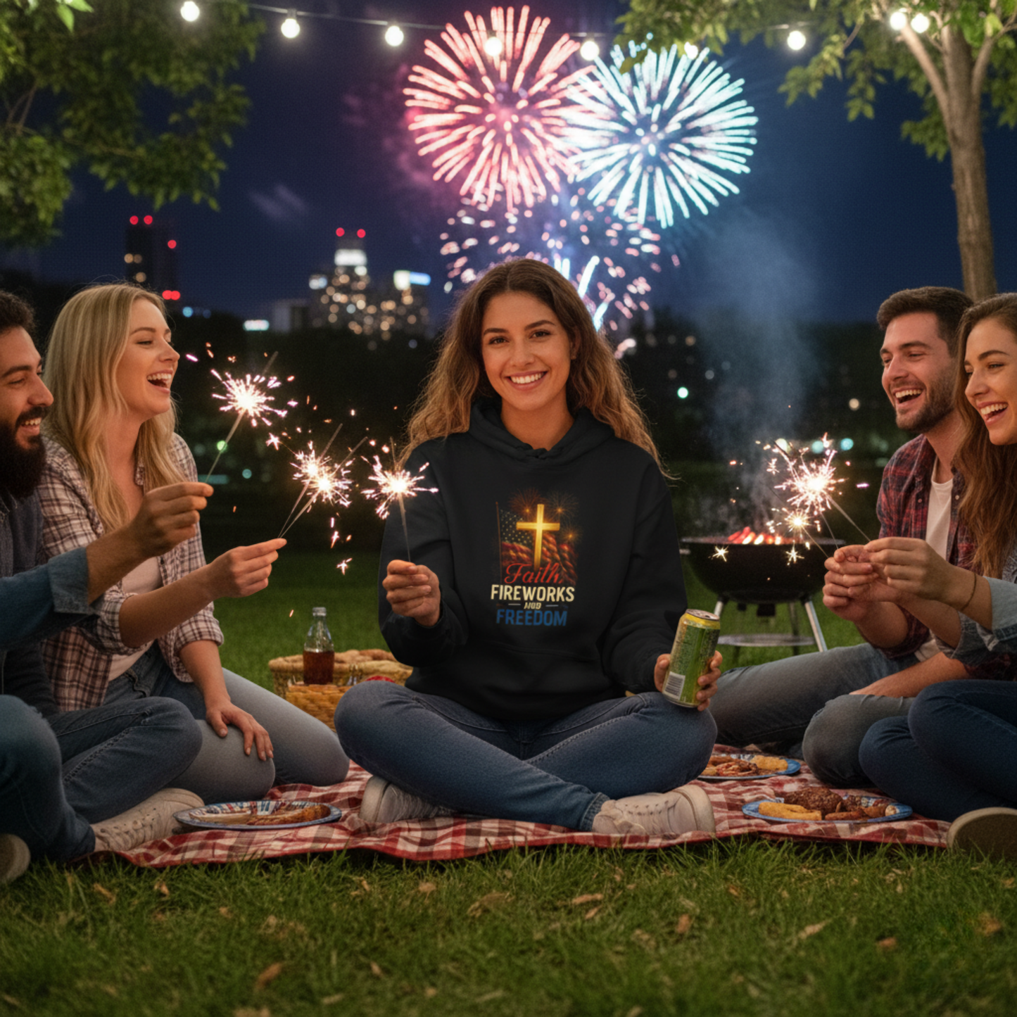 “Faith, Fireworks, and Freedom” Christian Hoodie – Unisex Pullover for Summer & Beyond