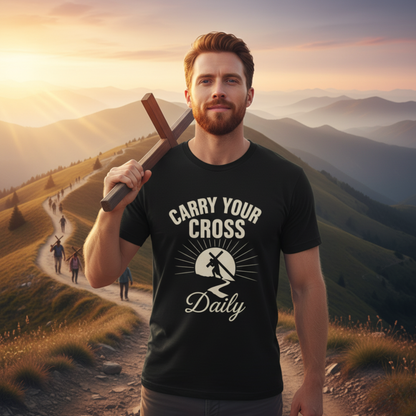 "Carry Your Cross Daily" . Unisex Jersey Short Sleeve Tee - Casual Christian Graphic Shirt for Positive Vibes