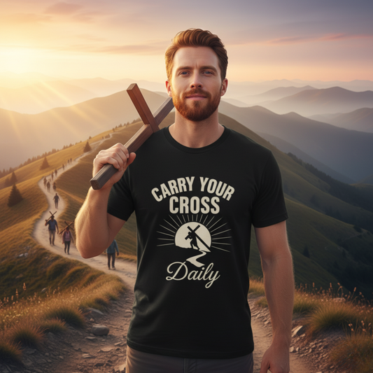 "Carry Your Cross Daily" . Unisex Jersey Short Sleeve Tee - Casual Christian Graphic Shirt for Positive Vibes