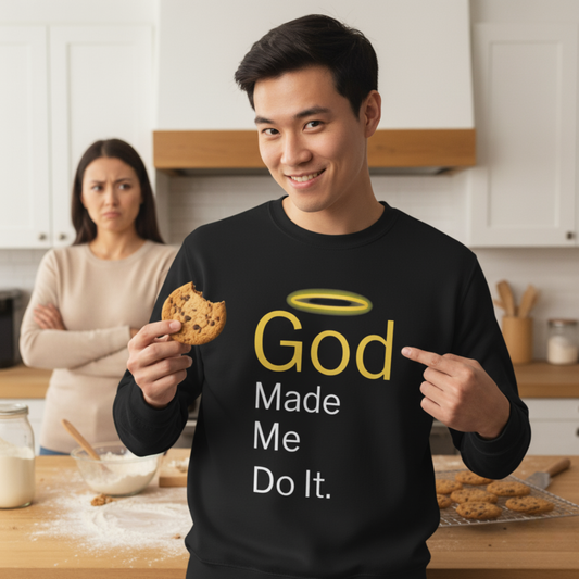 “God Made Me Do It” Religious Crewneck Sweatshirt – Fun & Faithful Comfort