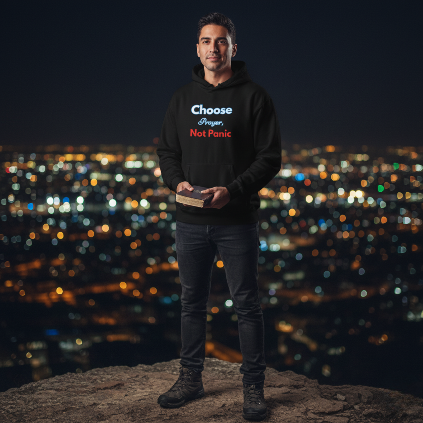 “Choose Prayer, Not Panic” Religious Hoodie – Faith-Based Unisex Pullover