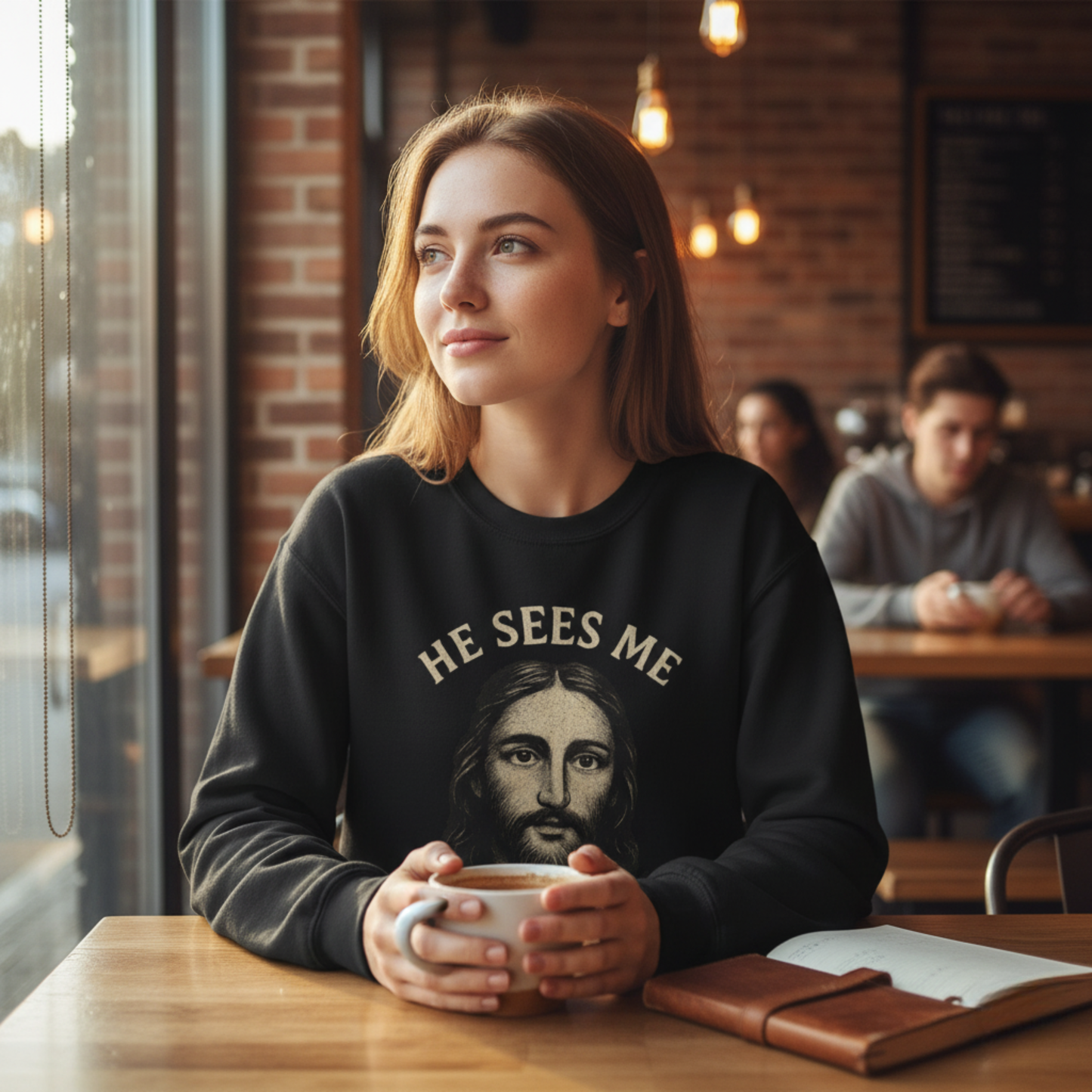 “He Sees Me” Crewneck Religious Sweatshirt – Cozy Reminder of God’s Watchful Eye