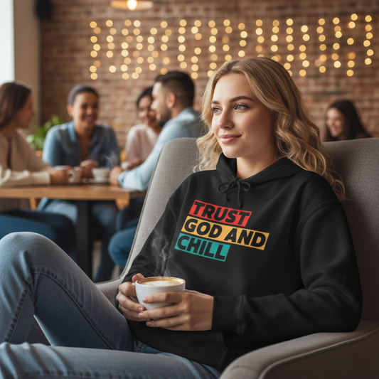 “Trust God and Chill” Religious Hoodie – Unisex Pullover for Calm and Confidence