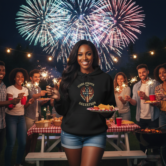 “Stars, Stripes, and Salvation” Christian Hoodie – Unisex Pullover for Faith and Freedom