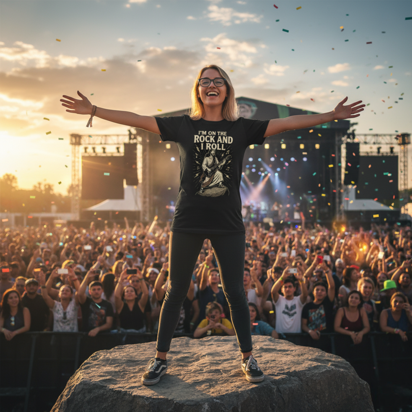"I'm on the Rock and I Roll" . Unisex Jersey Short Sleeve Tee - Casual Christian Graphic Shirt for Positive Vibes