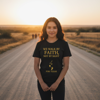 "We Walk By Faith, Not By Sight - For Texas". Unisex Jersey Short Sleeve Tee - Casual Christian Graphic Shirt for Positive Vibes
