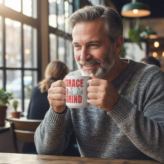 "Grace & Grind" Ceramic Coffee Mug - Christian Inspirational Drinkware for Coffee Lovers