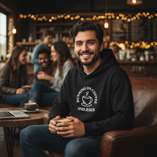 “Running on Coffee and Jesus” Religious Hoodie – Unisex Pullover for Daily Fuel
