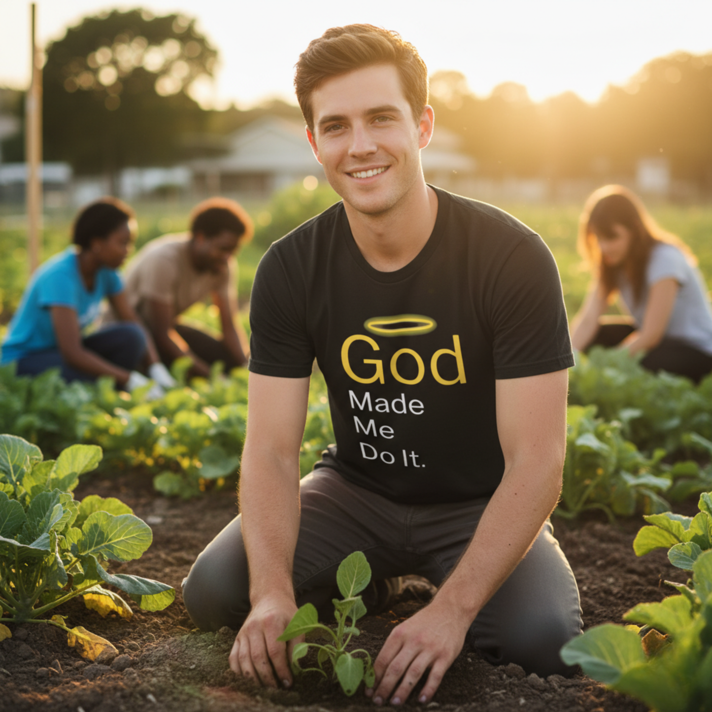 “God Made Me Do It” Religious T-Shirt – Playful Faith Statement