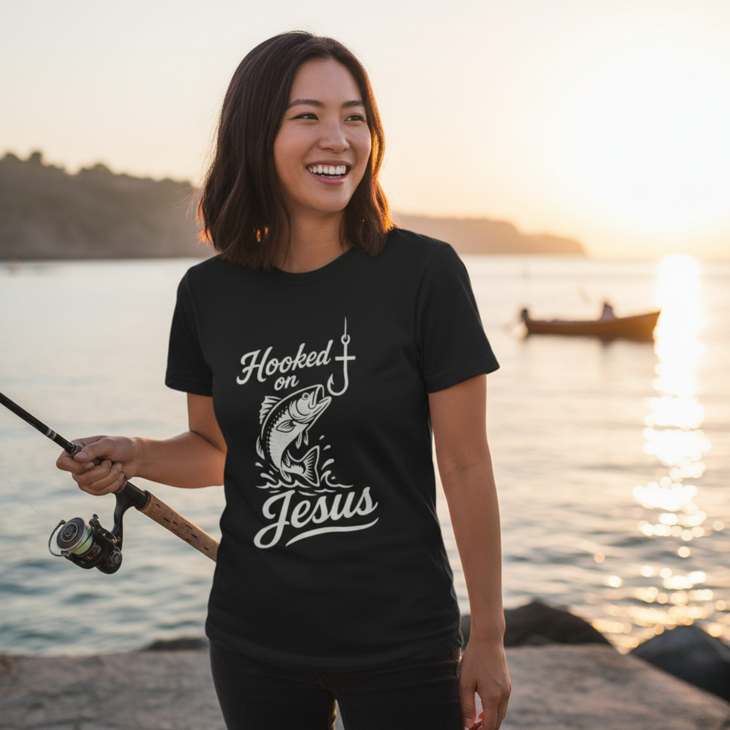 “Hooked on Jesus” Religious T-Shirt – Faith-Inspired Fun for Believers