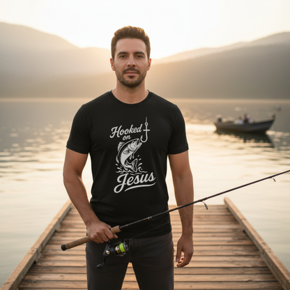 “Hooked on Jesus” Religious T-Shirt – Faith-Inspired Fun for Believers