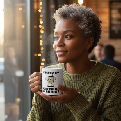 Mug - "Caffeine & Christ" Christian Ceramic Coffee Cup (11oz, 15oz) Funny Gift for Coffee Lovers