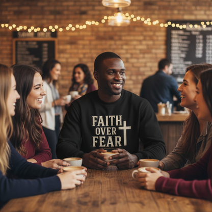 “Faith Over Fear” Christian Religious Crewneck Sweatshirt – Stand Strong in Style