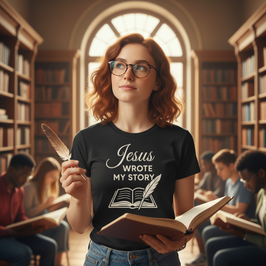 “Jesus Wrote My Story” Religious T-Shirt – Inspirational Faith Message