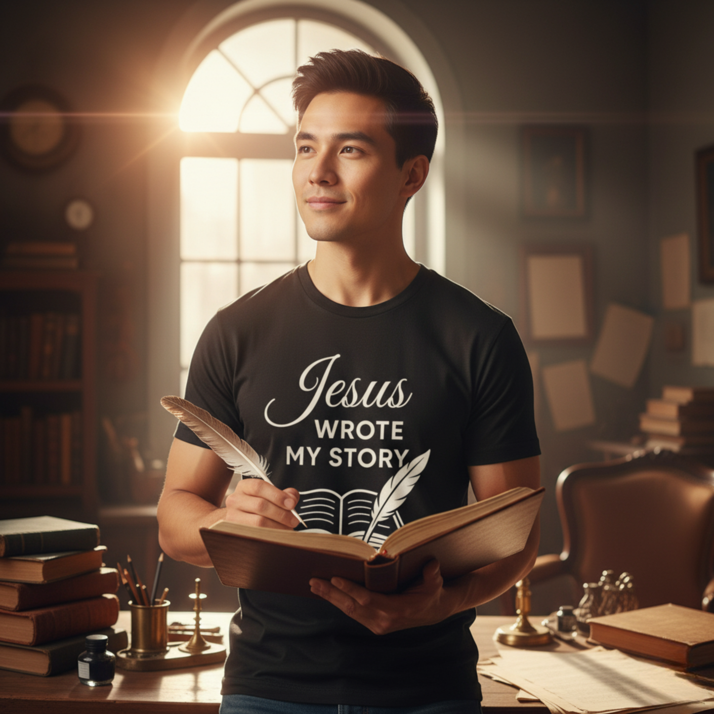 “Jesus Wrote My Story” Religious T-Shirt – Inspirational Faith Message